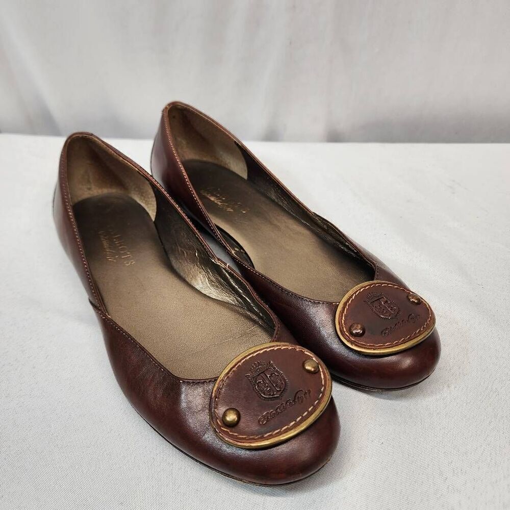 Talbots Ballerina Flats Womens Brown Leather Cap Toe Size 6.5 B Crest Buckle